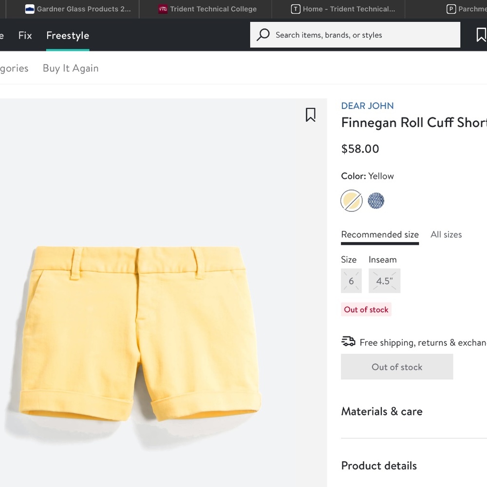 Dear John - Finnegan Roll Cuff Short - yellow